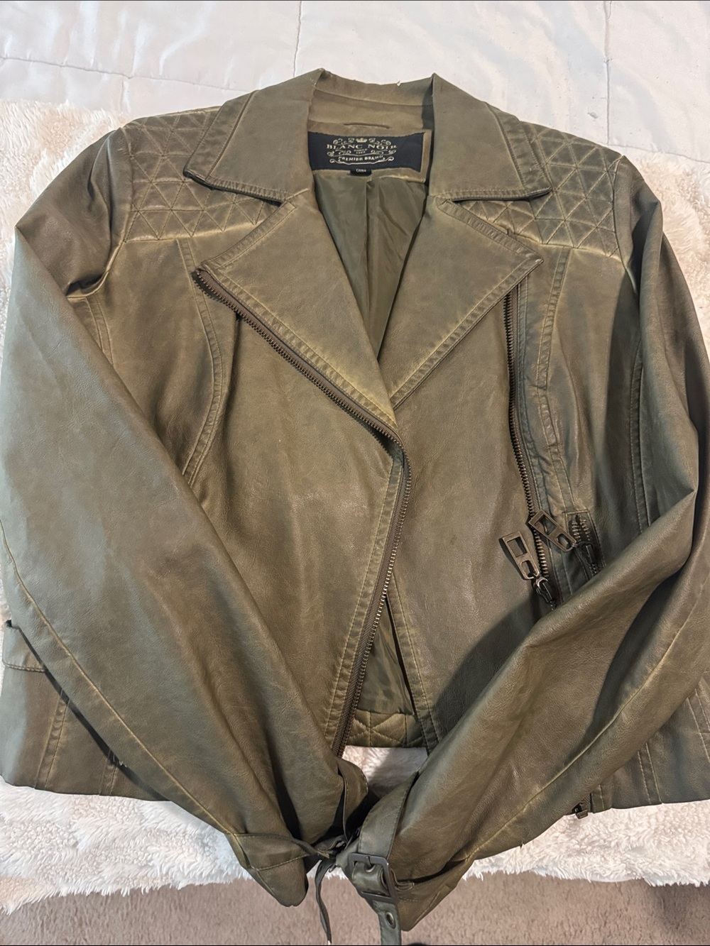 Free People Olive Green Leather Moto Jacket